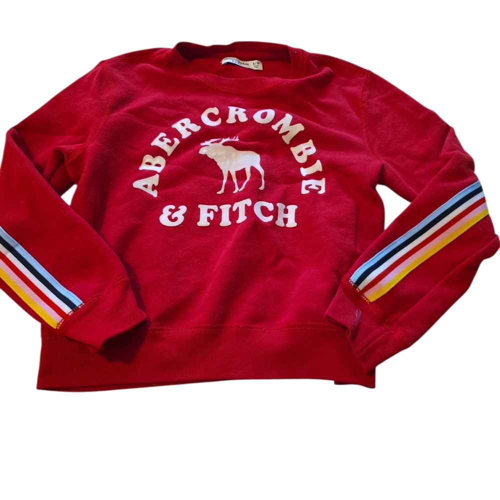 Abercrombie & Fitch Red Sweatshirt with Striped Sleeves Size 9/10